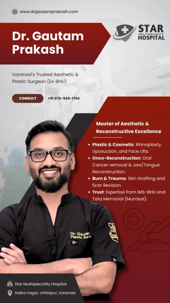 Dr. Gautam Prakash, the Best Ex-BHU Plastic Surgeon in Varanasi, providing aesthetic and reconstructive surgery at Star Hospital.